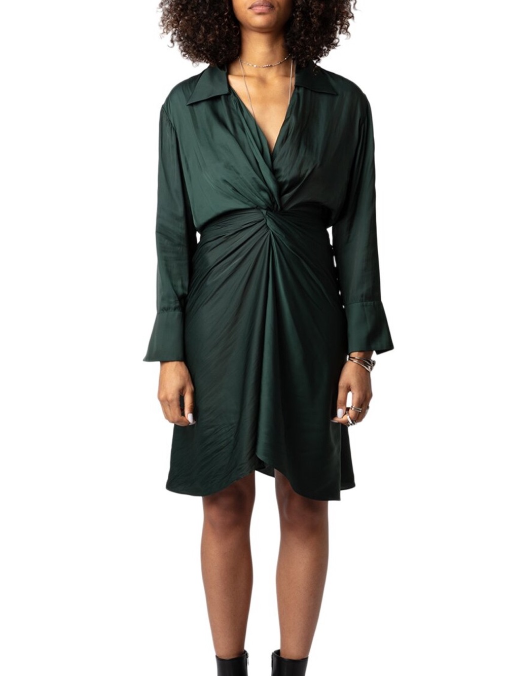 Zadig & Voltaire Dark Green Long-Sleeve Twist Dress